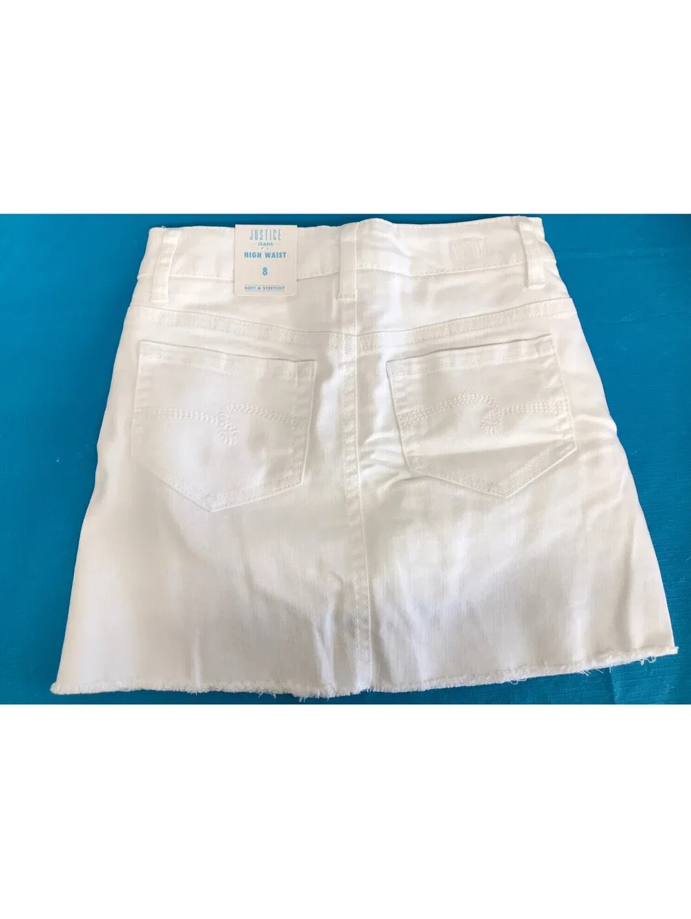 Justice Girls Skort. White with Snap Close. Distressed & Frayed Hem Size 8. NWT